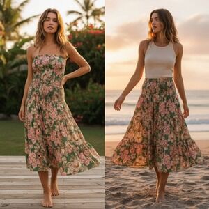 MISA Los Angeles Lola Convertible Maxi Skirt Dress Floral Smocked Women Small
